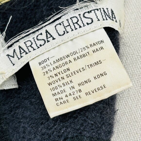 RARE 80s Marisa Christina Black Wool + Colored Silk Puff Sleeve Beaded Blouse - Picture 8 of 8